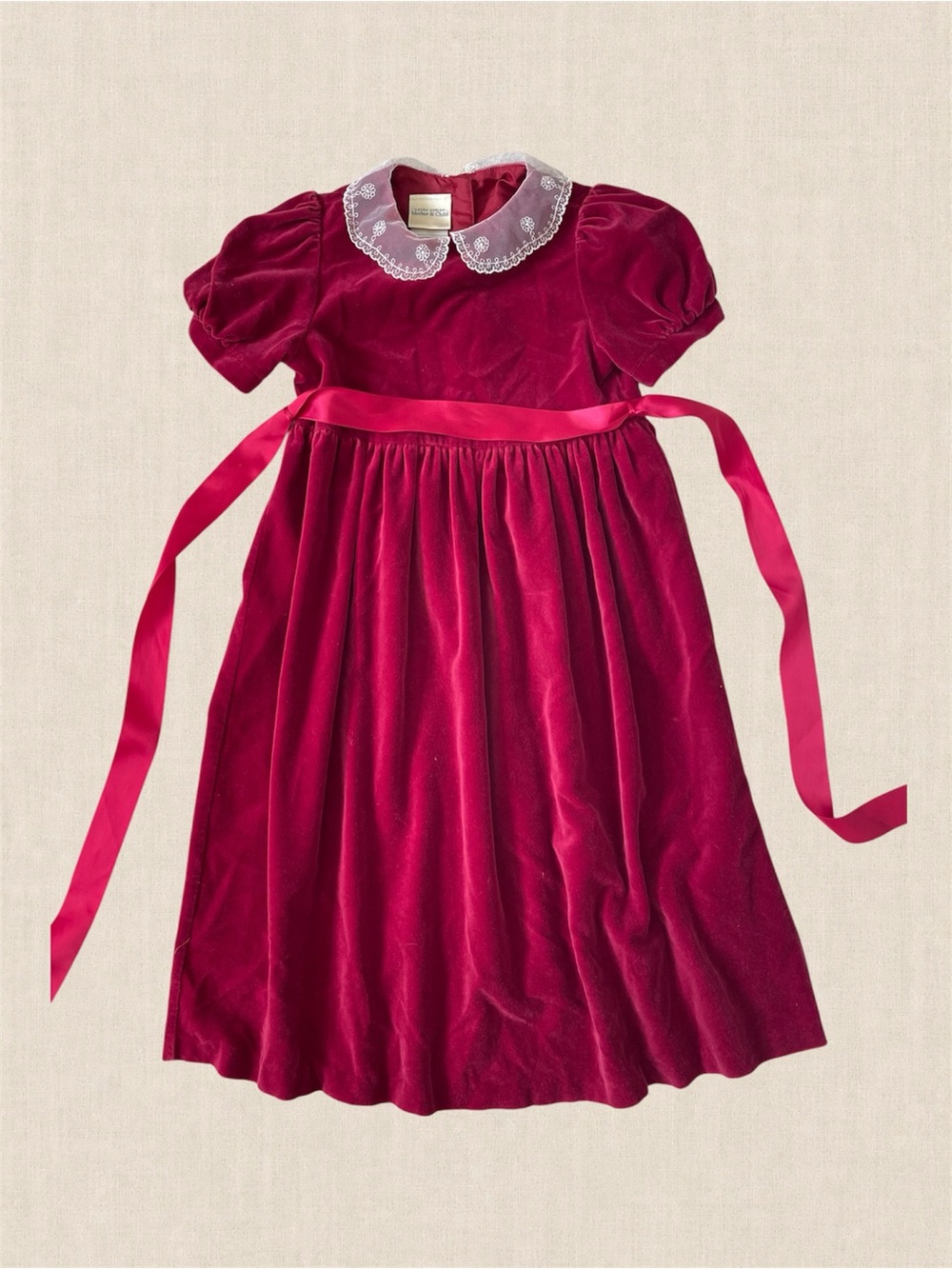 Vintage Laura Ashley Mother & Child Velvet Dress Size 8 Girls Red Burgundy Lace